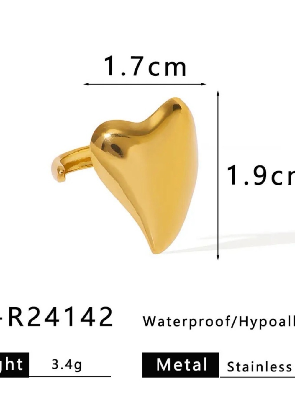 18k Gold plated Heart-Shaped adjustable ring for women